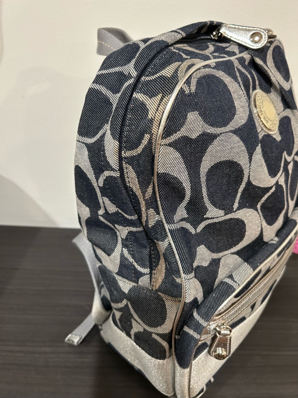 Coach Denim Poppy Signature Silver Stripe Backpack EUC - Picture 12 of 12